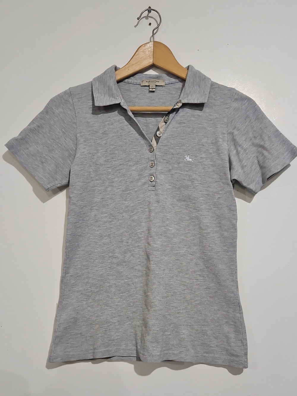 Burberry Light Gray Women's Polo Shirt - Classic Short Sleeve Sz S